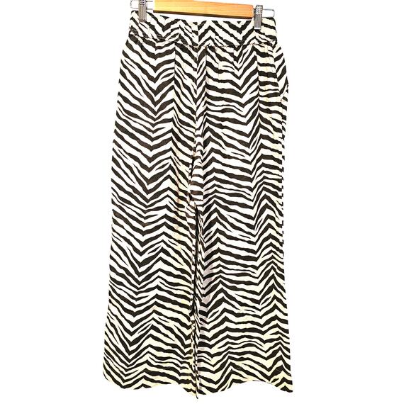 Tahari 100% Linen Pants, Wide-Leg Elastic Waist Zebra Animal Print Sz S New - Picture 2 of 9